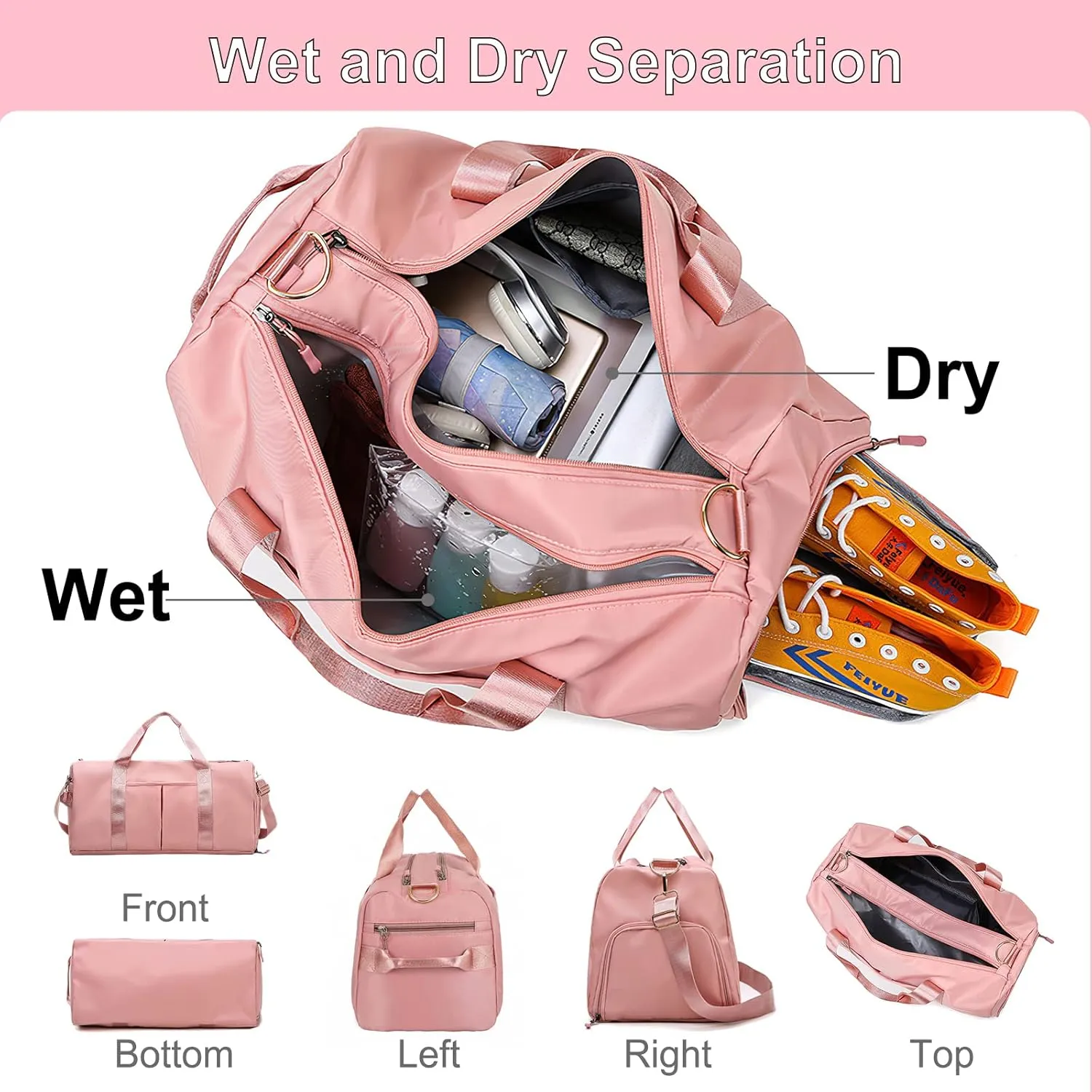 Personalized Initial Duffle Bag Custom Weekender Overnight Bags with Embroidery Name Sports Gym Travel Bags with Wet Dry Pockets Bridal Gift for Women Bridesmaid（Black）