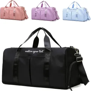 Personalized Initial Duffle Bag Custom Weekender Overnight Bags with Embroidery Name Sports Gym Travel Bags with Wet Dry Pockets Bridal Gift for Women Bridesmaid（Black）