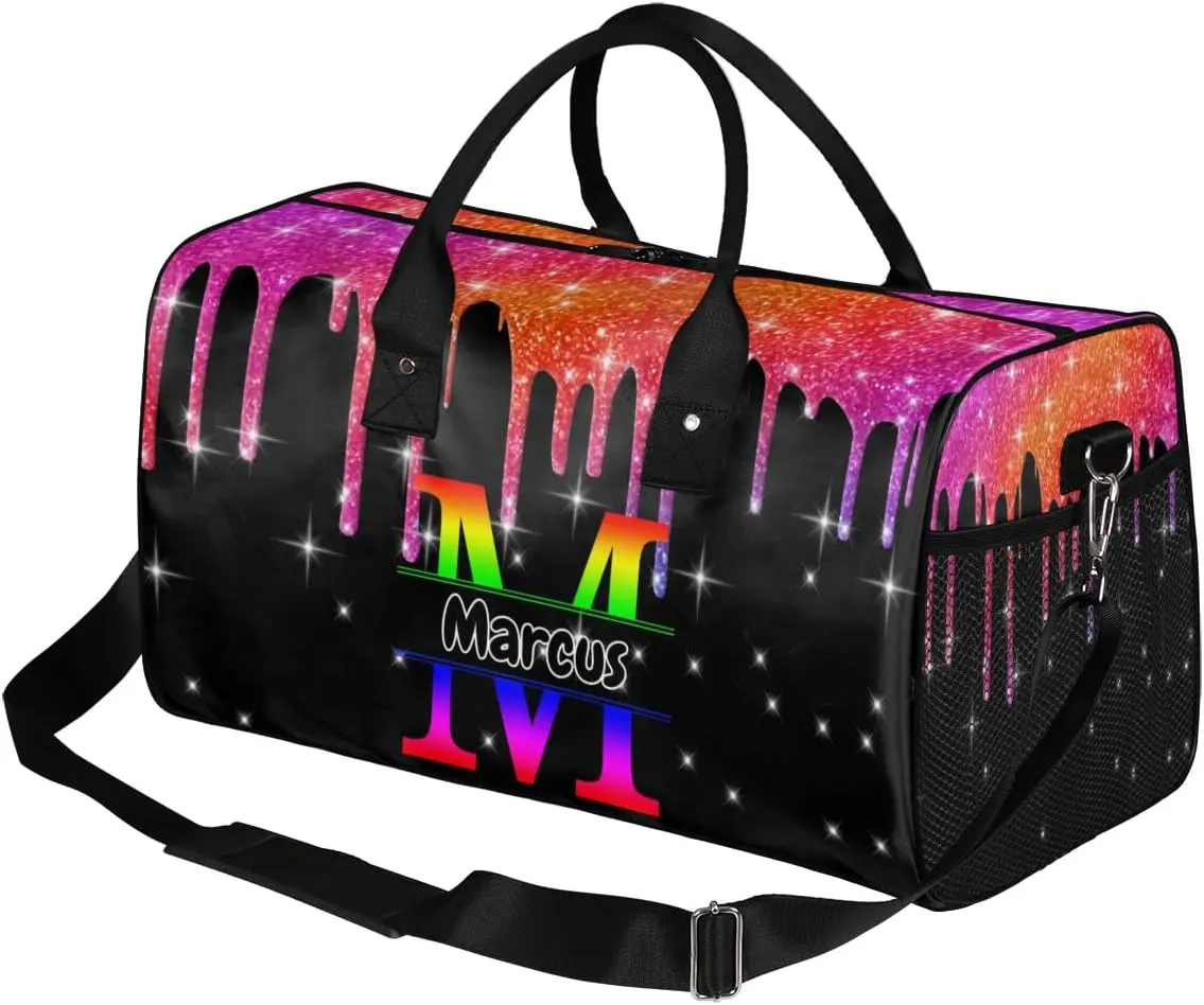 Personalized Initial Sports Bag Travel Duffel Bags with Name, Custom Gym Bag for Adults, Overnight Weekend Bags, Fluid Dance Bag, Personalized Gifts, Colorful