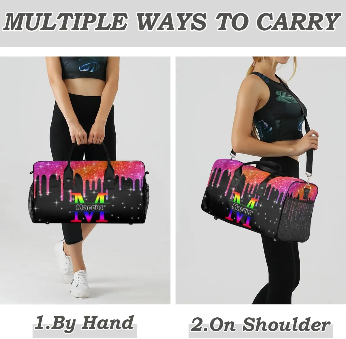 Personalized Initial Sports Bag Travel Duffel Bags with Name, Custom Gym Bag for Adults, Overnight Weekend Bags, Fluid Dance Bag, Personalized Gifts, Colorful