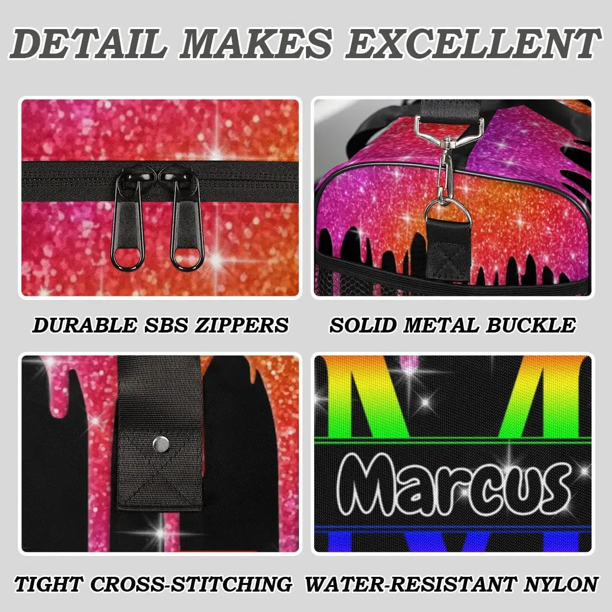 Personalized Initial Sports Bag Travel Duffel Bags with Name, Custom Gym Bag for Adults, Overnight Weekend Bags, Fluid Dance Bag, Personalized Gifts, Colorful