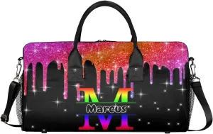 Personalized Initial Sports Bag Travel Duffel Bags with Name, Custom Gym Bag for Adults, Overnight Weekend Bags, Fluid Dance Bag, Personalized Gifts, Colorful