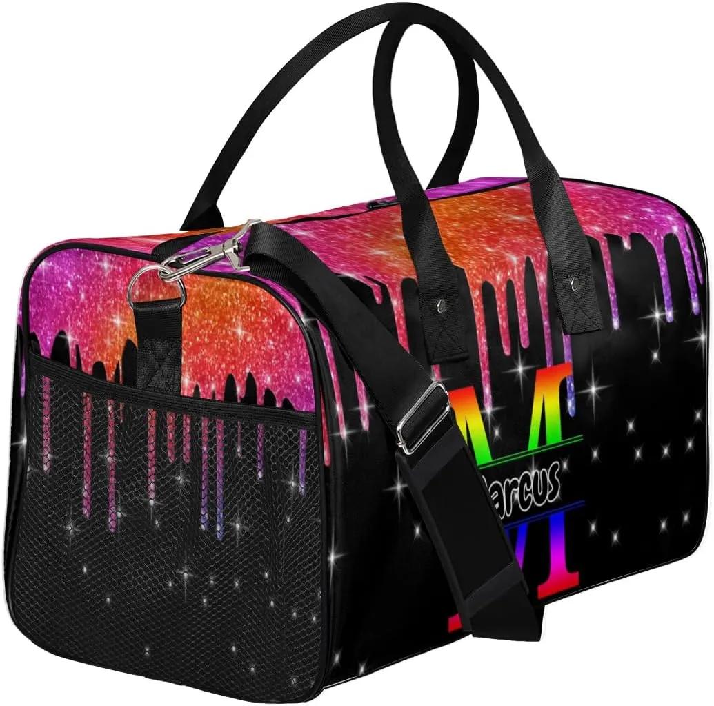 Personalized Initial Sports Bag Travel Duffel Bags with Name, Custom Gym Bag for Adults, Overnight Weekend Bags, Fluid Dance Bag, Personalized Gifts, Colorful