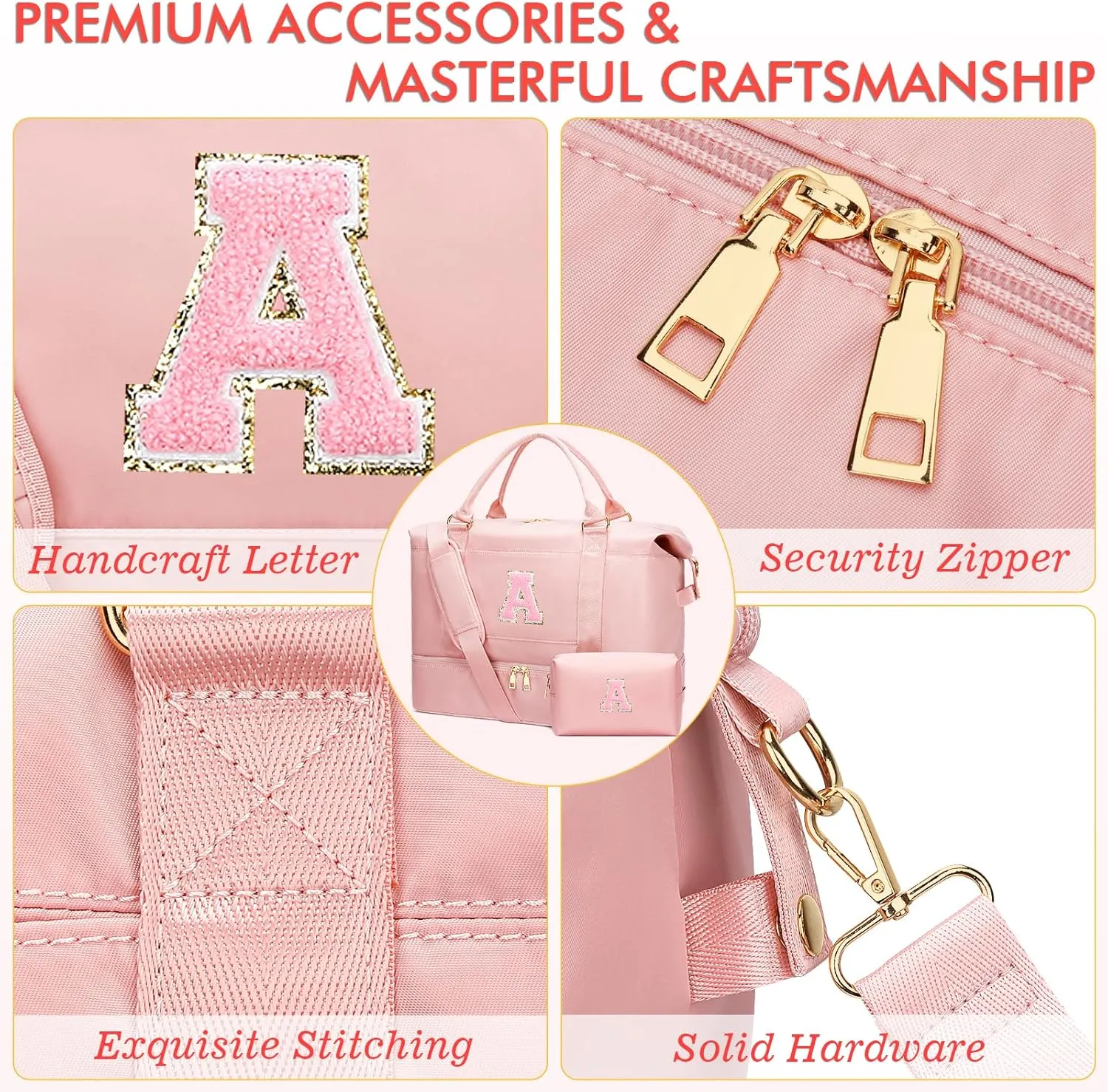 Personalized Initial Travel Duffle Bag for Teen Girl, Weekender Overnight Monogram Gym Carry on Bag with Shoe Compartment, Gifts for Daughter Friend Birthday Christmas