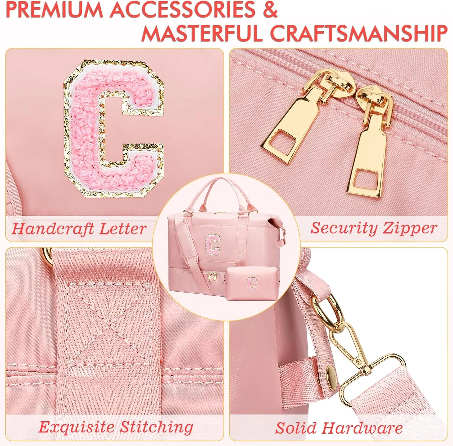 Personalized Initial Travel Duffle Bag for Teen Girl, Weekender Overnight Monogram Gym Carry on Bag with Shoe Compartment, Gifts for Daughter Friend Birthday Christmas