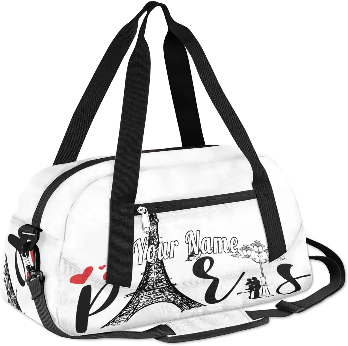 Personalized Kids Duffel Bag Paris Eiffel Tower,Custom Sport Gym Bag for Boys Girls,WWeekender Overnight Bags Travel Duffel Bag,Customized Kids Gift