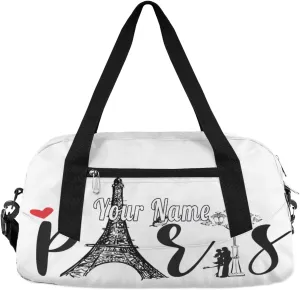 Personalized Kids Duffel Bag Paris Eiffel Tower,Custom Sport Gym Bag for Boys Girls,WWeekender Overnight Bags Travel Duffel Bag,Customized Kids Gift