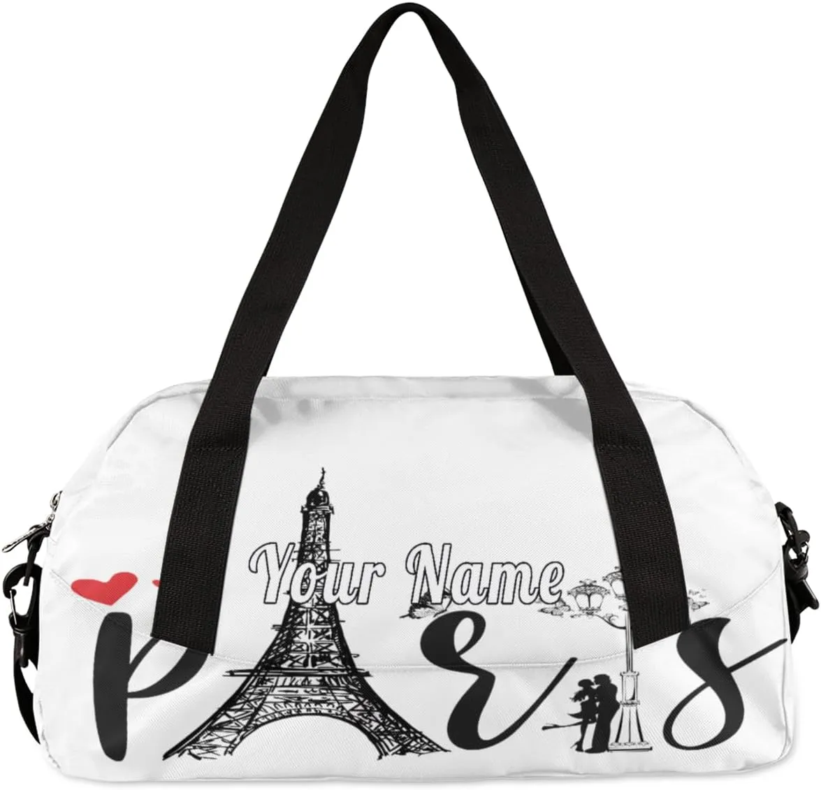 Personalized Kids Duffel Bag Paris Eiffel Tower,Custom Sport Gym Bag for Boys Girls,WWeekender Overnight Bags Travel Duffel Bag,Customized Kids Gift