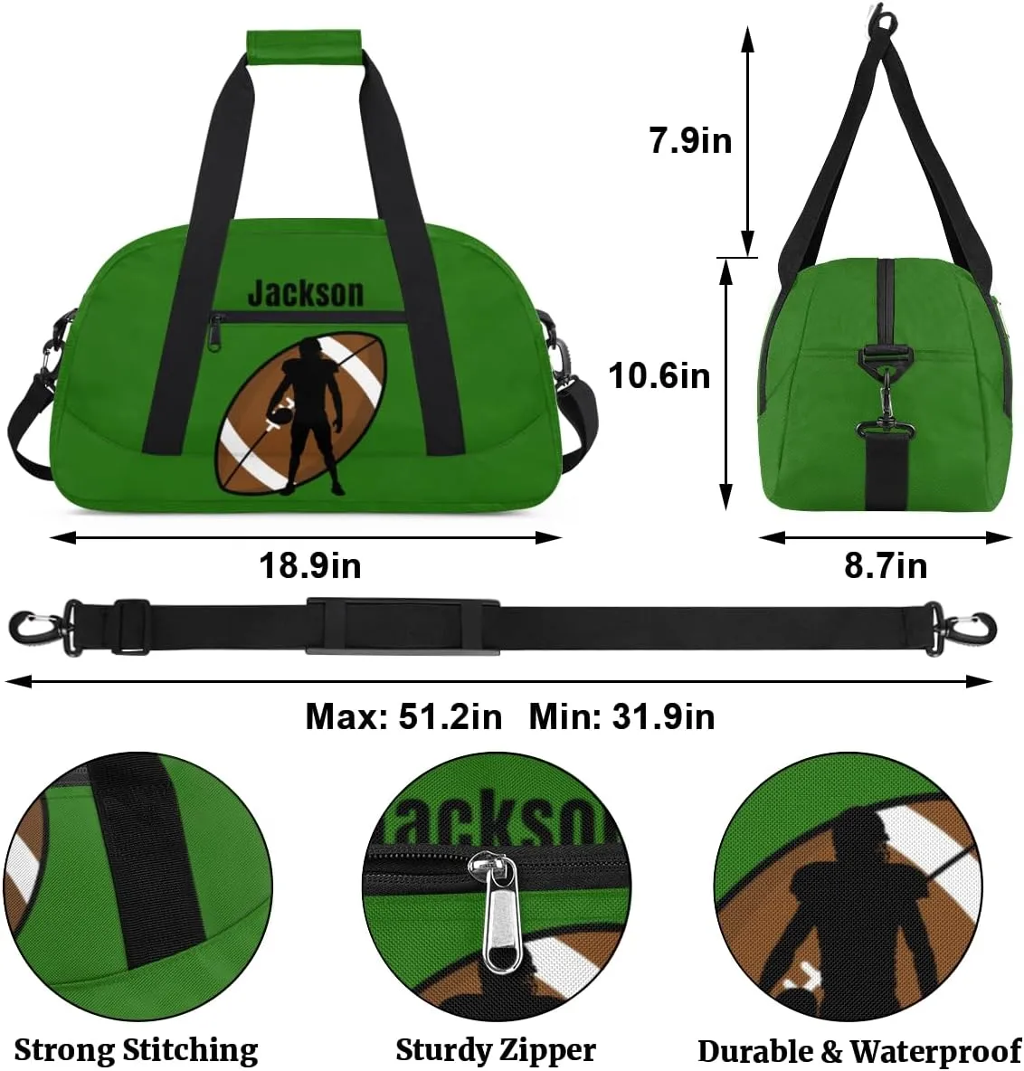 Personalized Kids Gym Bag American Football Custom Name Sport Duffel Bag for Teens Boys Large Practice Workout Bags Travel Duffel Bag