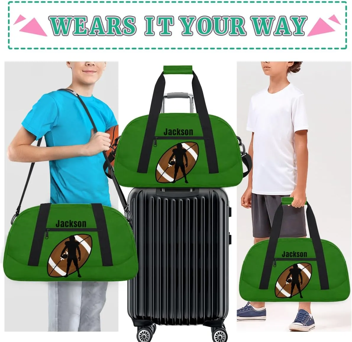 Personalized Kids Gym Bag American Football Custom Name Sport Duffel Bag for Teens Boys Large Practice Workout Bags Travel Duffel Bag