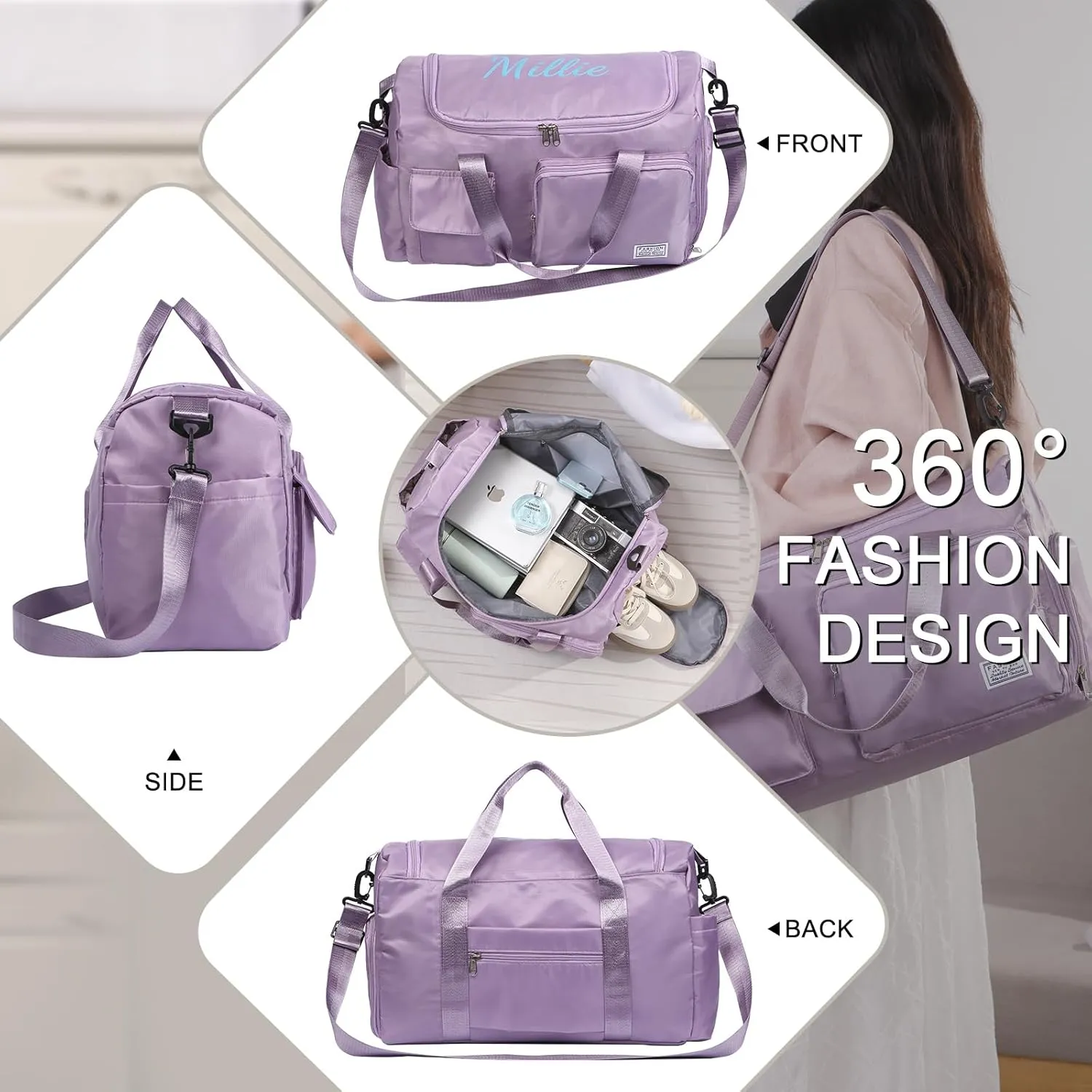 Personalized Large Capacity Travel Duffel Bag - Custom Name Sport Gym Bag with Wet Dry Pockets Weekend Travel Bag Gifts for Women Men Husband Dad Son Wife for Anniversary Christmas (style 2)