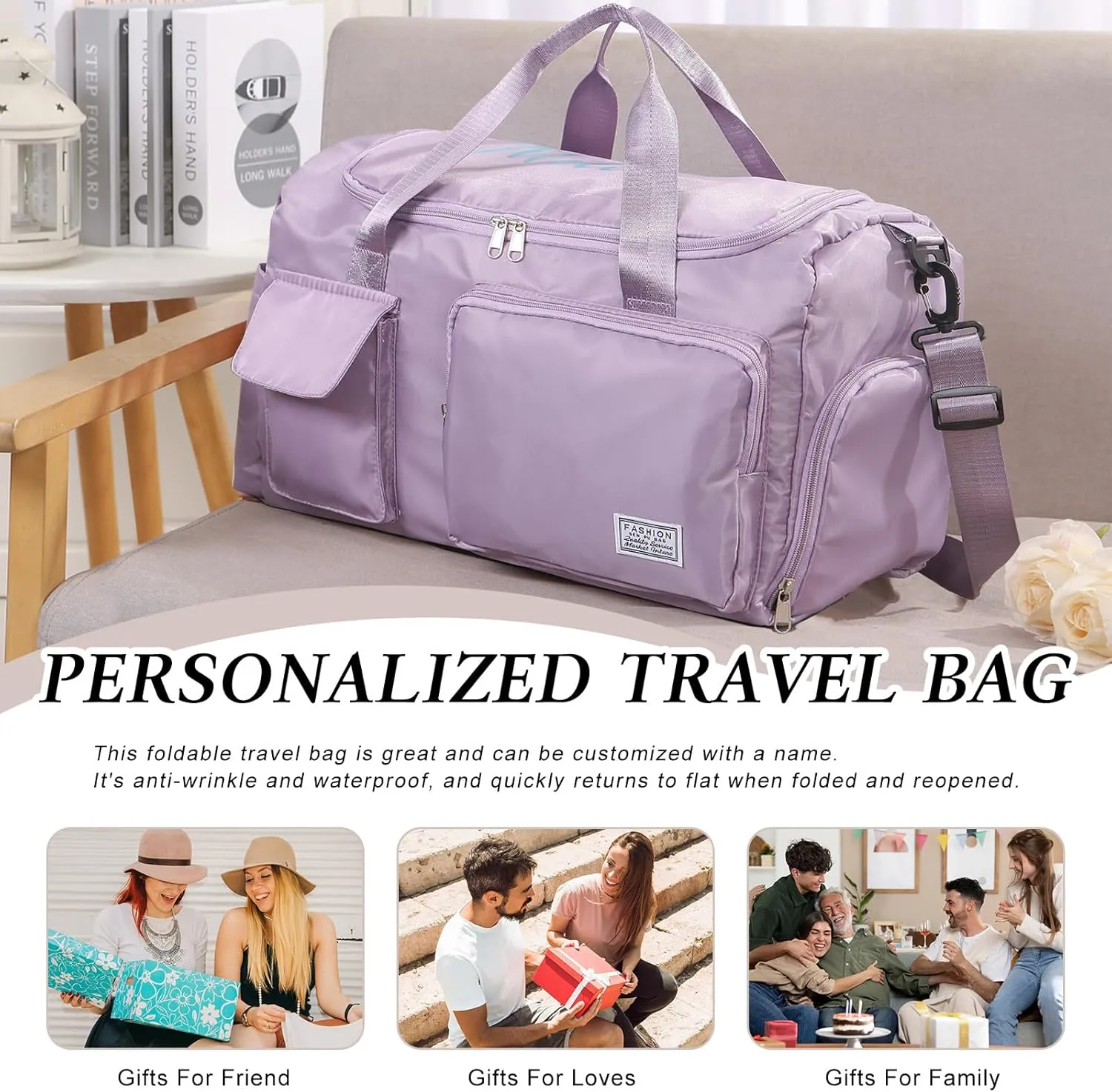 Personalized Large Capacity Travel Duffel Bag - Custom Name Sport Gym Bag with Wet Dry Pockets Weekend Travel Bag Gifts for Women Men Husband Dad Son Wife for Anniversary Christmas (style 2)