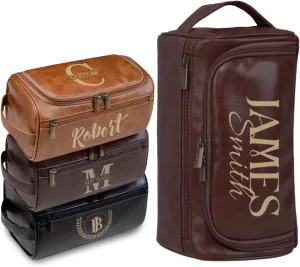 Personalized Leather Toiletry Bag For Men, Custom Engraved Name Initials Travel Dopp Kit, Customized Monogram Large Capacity Travel Organizer Unique Gift Ideal for Anniversary, Groomsmen, Wedding Day