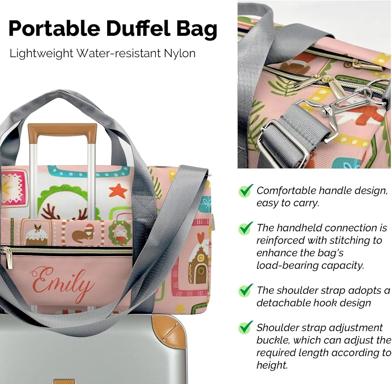 Personalized Name Duffel Bag Cute Aninals Elk On-the-Go Fitness: Travel Bags Designed for Active Living