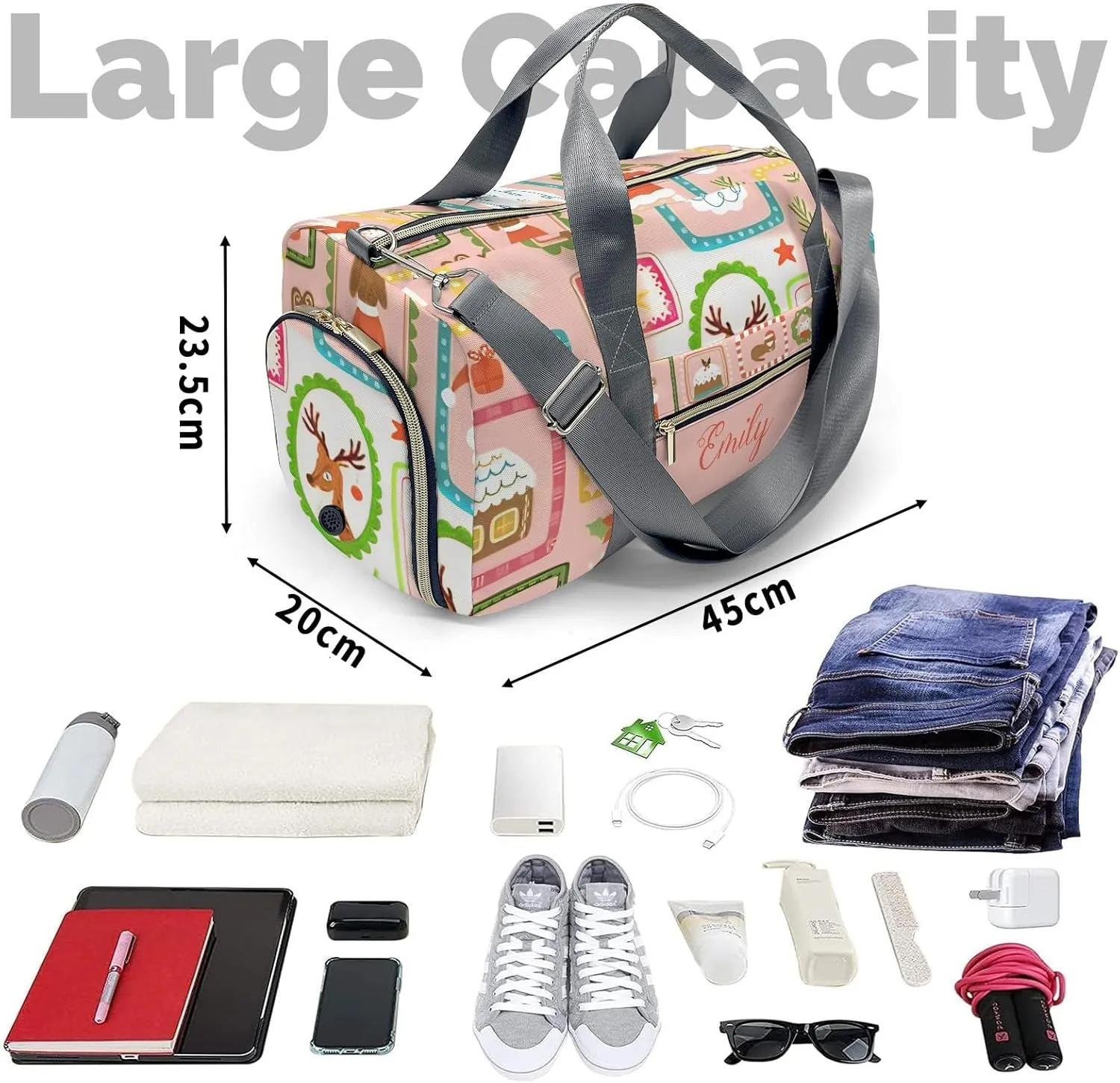 Personalized Name Duffel Bag Cute Aninals Elk On-the-Go Fitness: Travel Bags Designed for Active Living