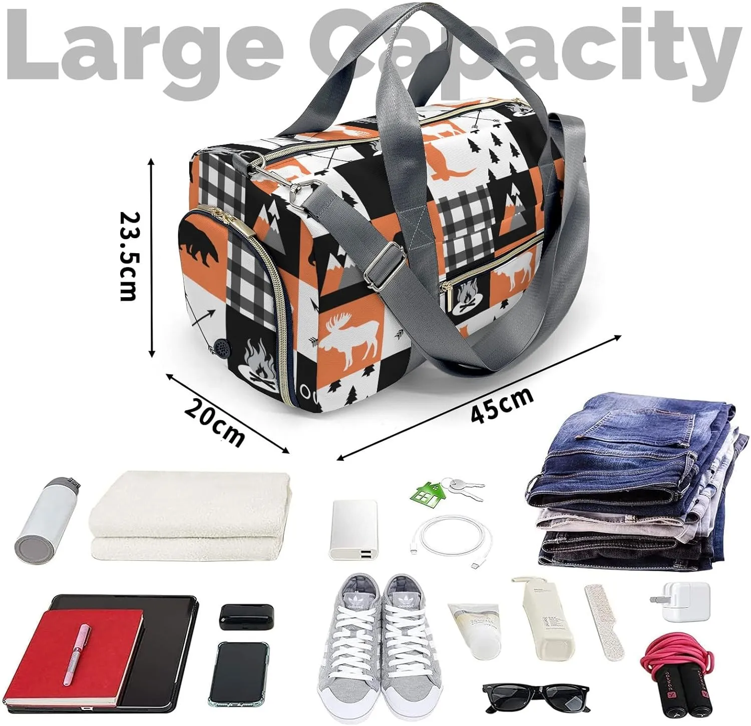 Personalized Name Duffel Bag Wild Animal Owl Plaid Ultimate Travel Bags: Your Companion for Every Adventure