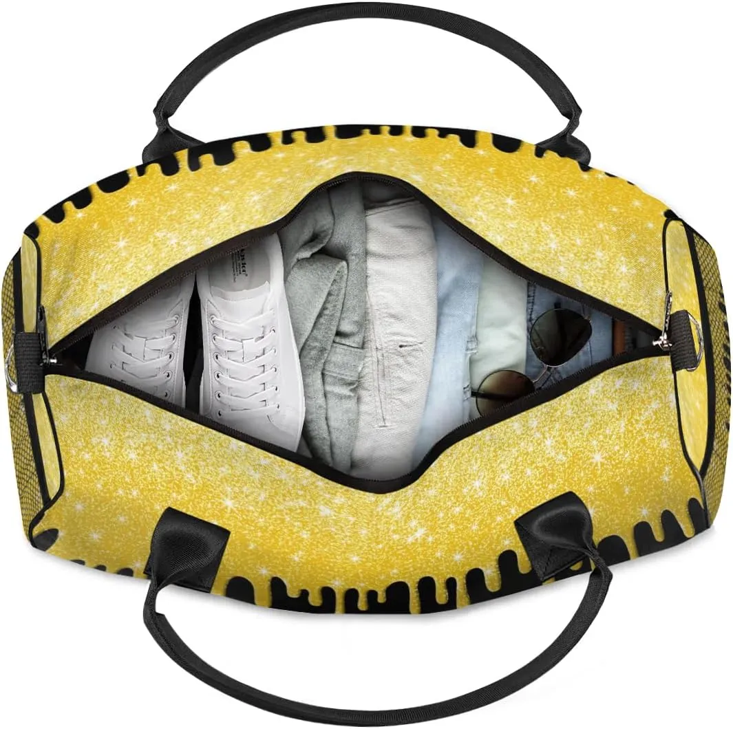 Personalized Name Sports Bag Travel Duffel Bags, Custom Initial Gym Bag for Adults, Overnight Weekend Bags, Dance Bag, Personalized Gifts, Gold Glitter Fluids