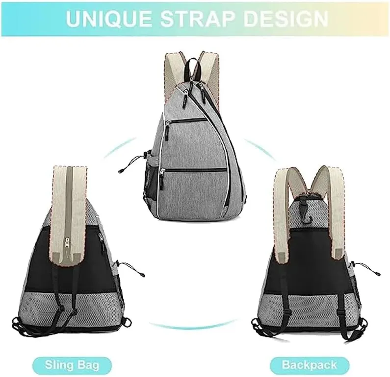 Personalized Pickleball Sling Bag Custom Paddle Backpack with Name or Logo Lightweight Durable Sports Gear Bag for Men Women Adjustable Strap Water Bottle Pocket Fence Hook Storage