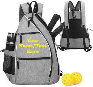 Personalized Pickleball Sling Bag Custom Paddle Backpack with Name or Logo Lightweight Durable Sports Gear Bag for Men Women Adjustable Strap Water Bottle Pocket Fence Hook Storage