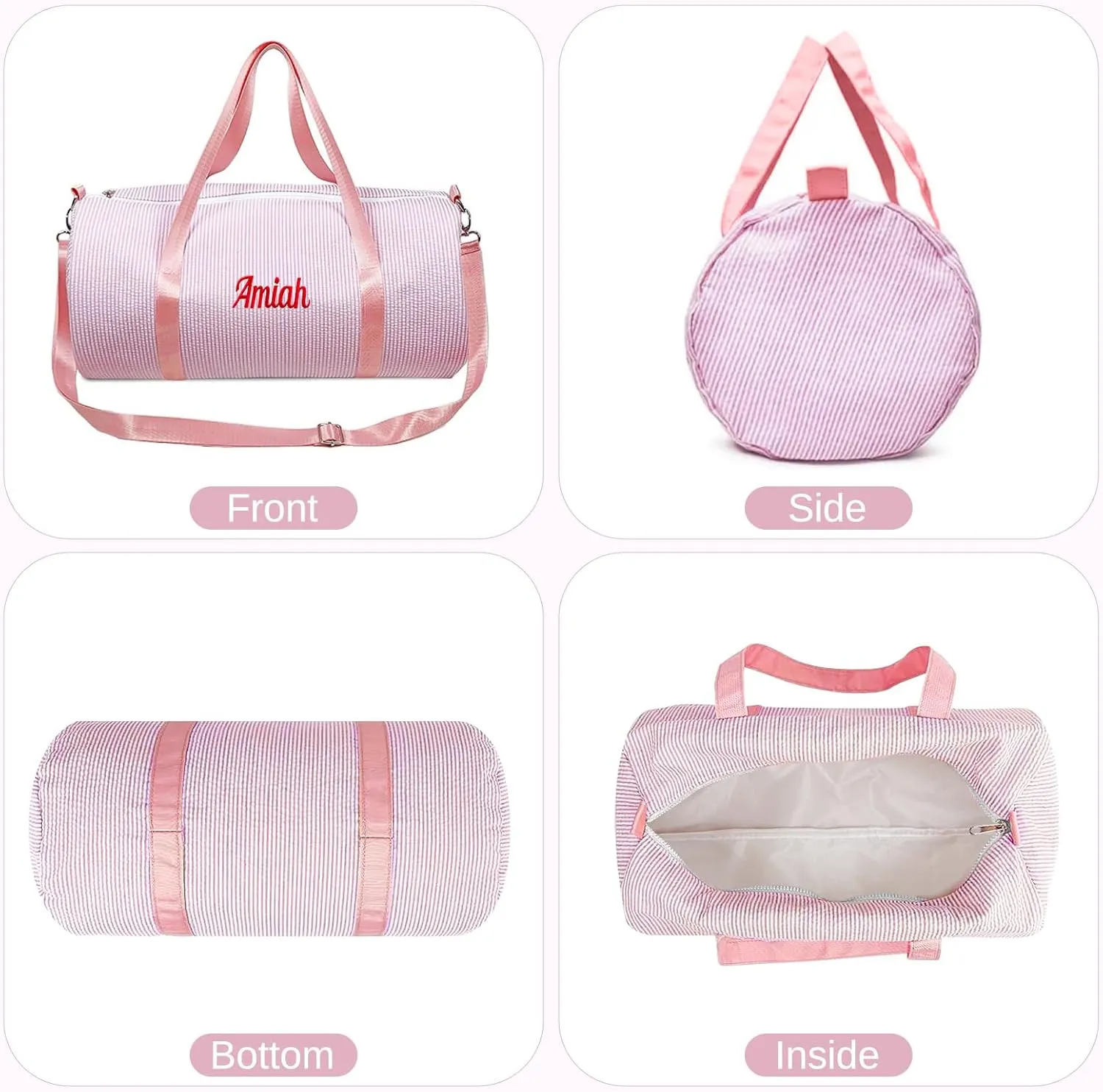 Personalized Seersucker Kids Travel Duffle & Cosmetic Bag, Custom Makeup Bag and Dance Bags Set for Dance Weekender Sleepover Girls