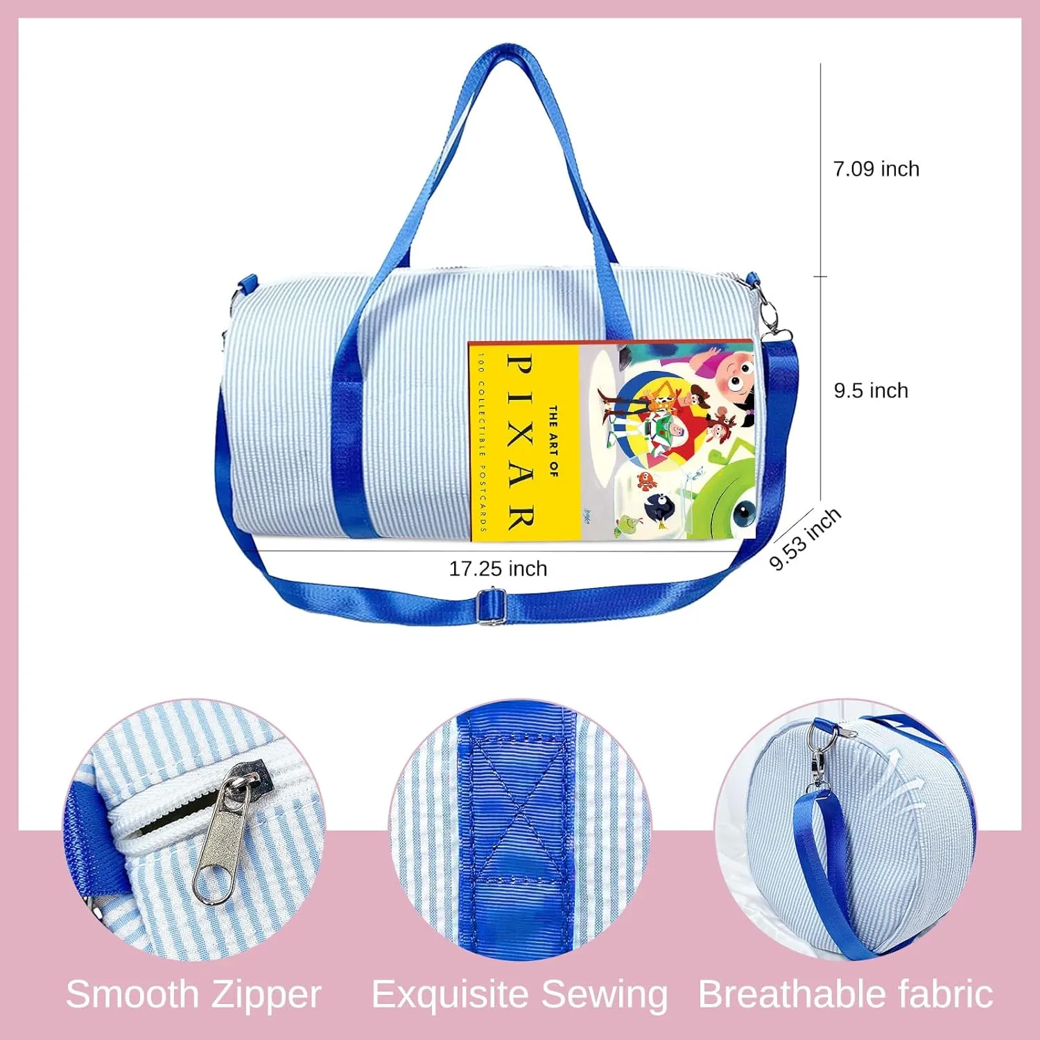 Personalized Seersucker Kids Travel Duffle & Cosmetic Bag, Custom Makeup Bag and Dance Bags Set for Dance Weekender Sleepover Girls