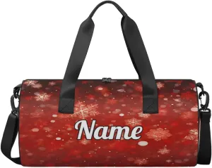 Personalized Sport Gym Bag Dance Duffle Ballet Bag Overnight Travel Sleepover Bags Swimming Hiking Camping, Winter Snowflakes Christmas