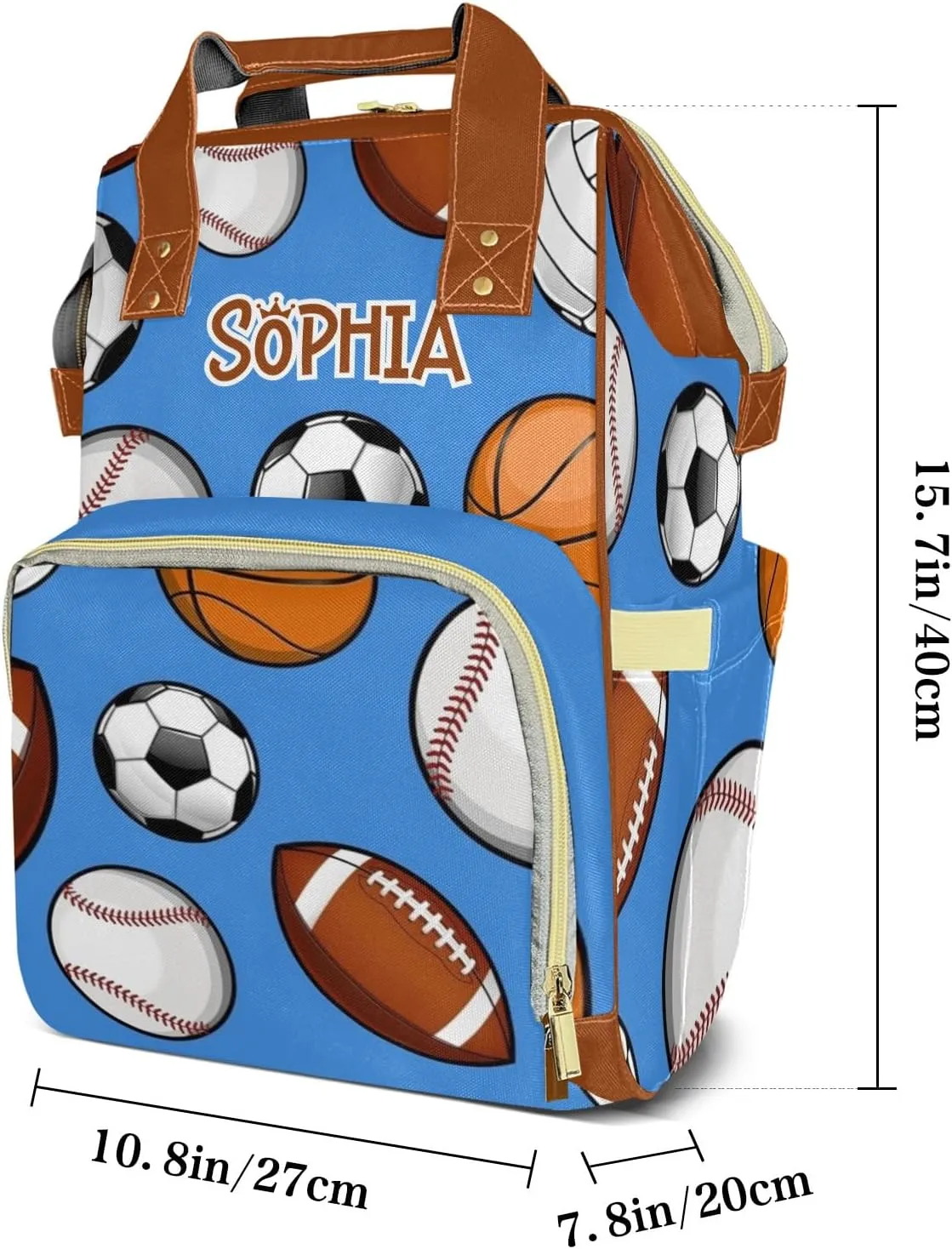 Personalized Sports Balls Diaper Bag Shoulder Backpack with Name Nursing Bags for Boys Girls