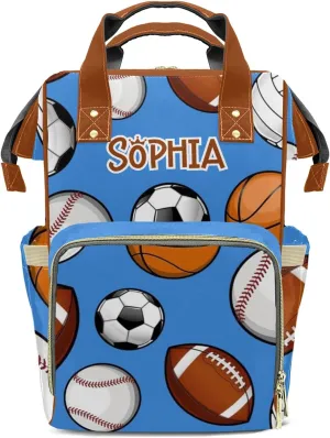 Personalized Sports Balls Diaper Bag Shoulder Backpack with Name Nursing Bags for Boys Girls