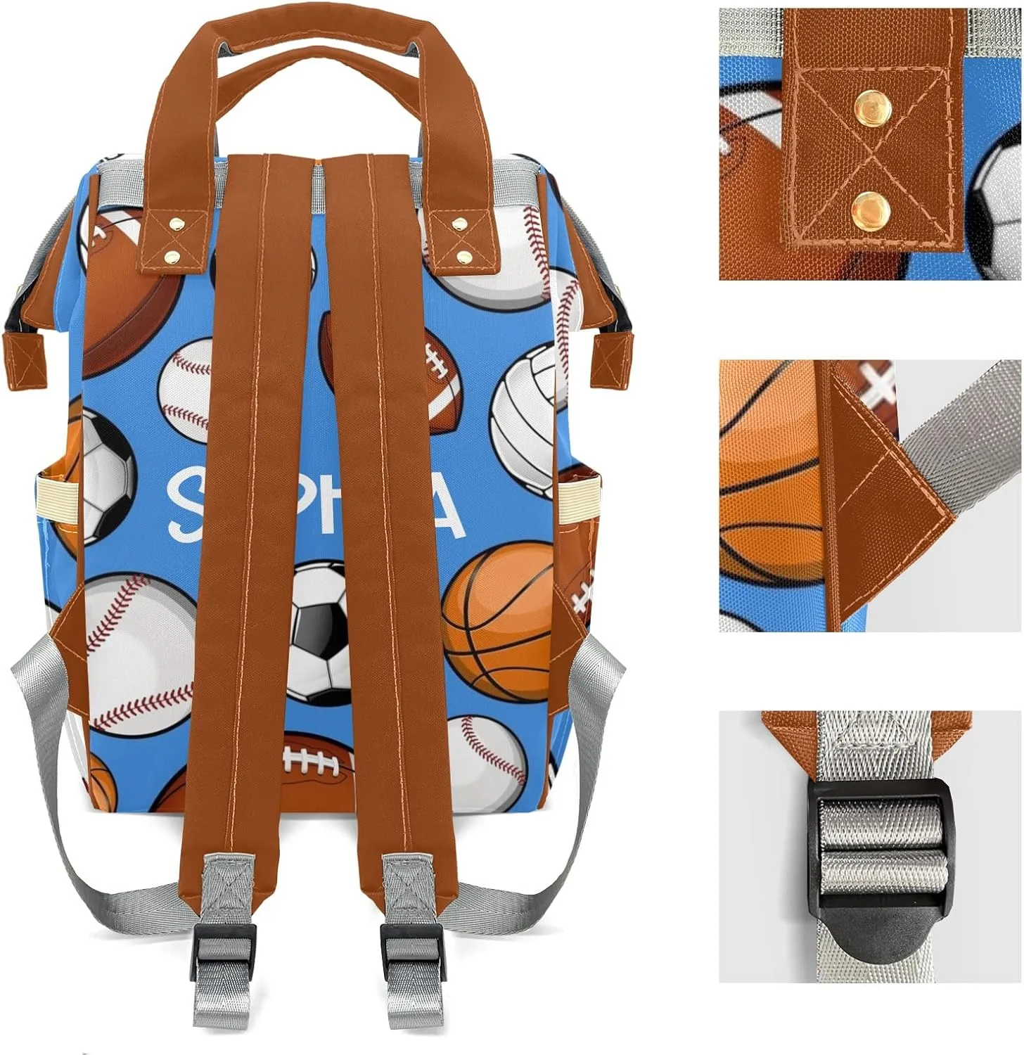 Personalized Sports Balls Diaper Bag Shoulder Backpack with Name Nursing Bags for Boys Girls