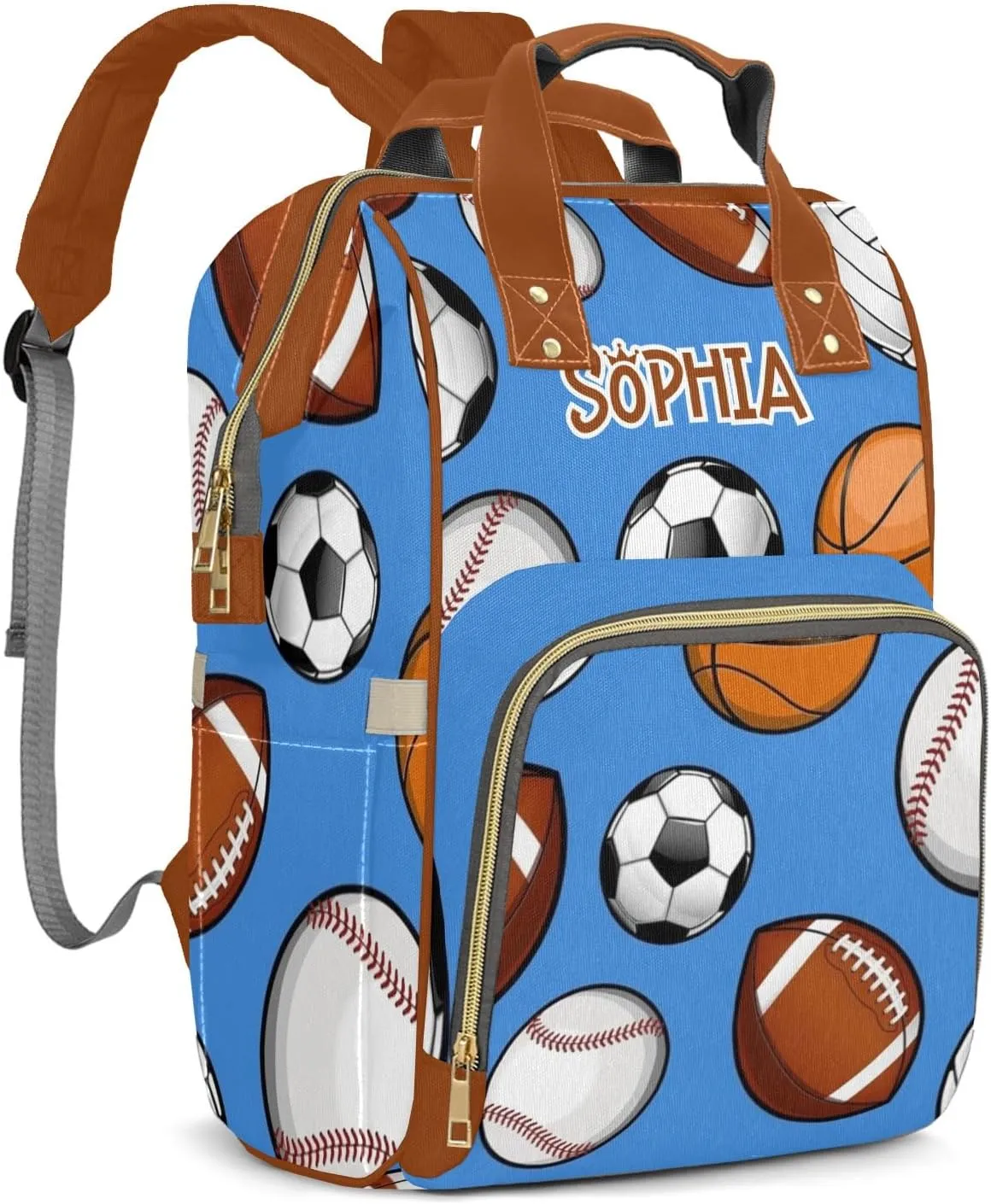 Personalized Sports Balls Diaper Bag Shoulder Backpack with Name Nursing Bags for Boys Girls