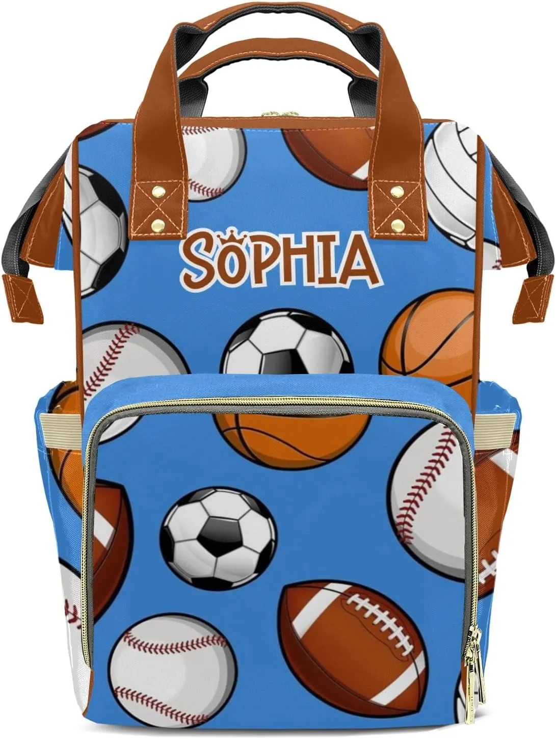 Personalized Sports Balls Diaper Bag Shoulder Backpack with Name Nursing Bags for Boys Girls