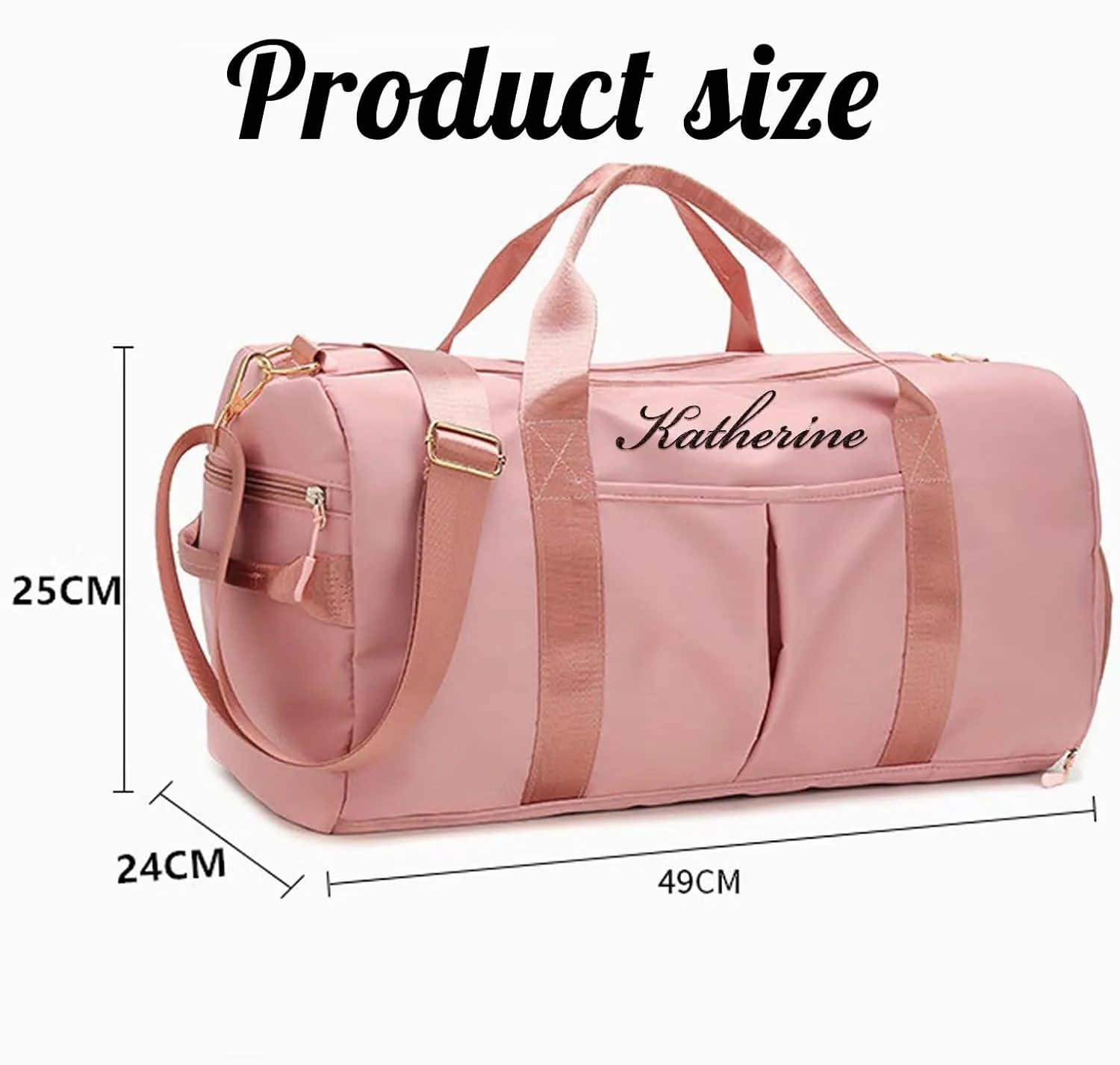 Personalized Travel Bag Customized Sports Bags Personalized Pink Embroidered Travel Bag Custom Dance Bag with Wet and Dry Bag and Shoe Compartment Overnight Bridesmaid Gifts(dark blue)