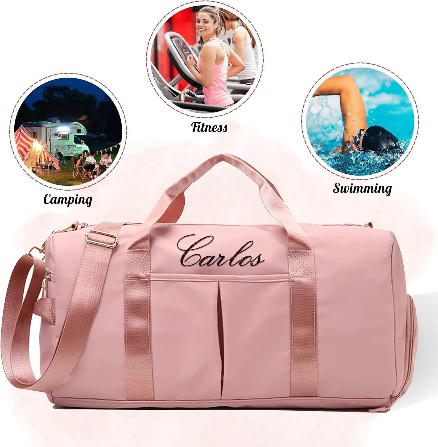 Personalized Travel Bag Customized Sports Bags Personalized Pink Embroidered Travel Bag Custom Dance Bag with Wet and Dry Bag and Shoe Compartment Overnight Bridesmaid Gifts(dark blue)