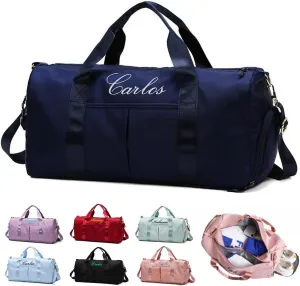 Personalized Travel Bag Customized Sports Bags Personalized Pink Embroidered Travel Bag Custom Dance Bag with Wet and Dry Bag and Shoe Compartment Overnight Bridesmaid Gifts(dark blue)