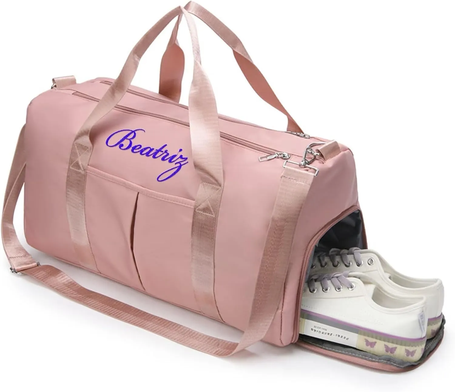 Personalized Travel Bag Customized Sports Bags Personalized Pink Embroidered Travel Bag Custom Dance Bag with Wet and Dry Bag and Shoe Compartment Overnight Bridesmaid Gifts(dark blue)