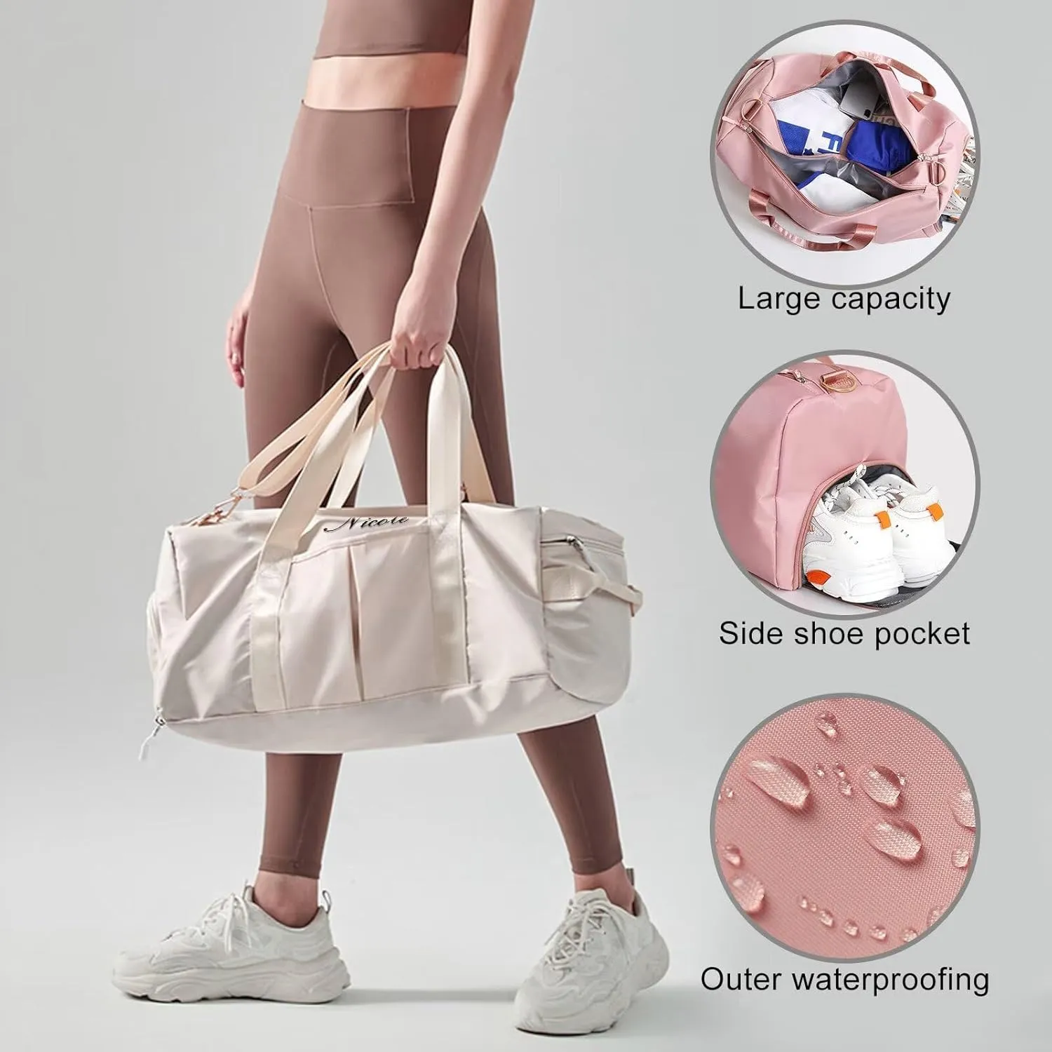 Personalized Travel Bag Customized Sports Bags Personalized Pink Embroidered Travel Bag Custom Dance Bag with Wet and Dry Bag and Shoe Compartment Overnight Bridesmaid Gifts(dark blue)