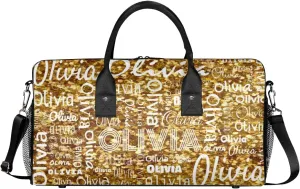 Personalized Travel Duffel Bag for Women Men, Custom Gym Duffel Bags with Name Cheer Sports Overnight Weekender Bags, Dark Gold Glitter Birthday Gift (No Glitter)
