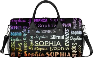 Personalized Travel Sports Bag for Women, Black Custom Gym Duffel Bags Birthday Gift with Colorful Glitter Shine Name Cheer Dance Overnight Weekender Bag