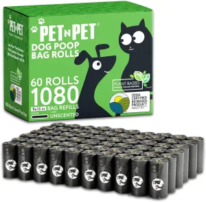 Pet N Pet Dog Poop Bag, Poop Bags, 1080 Counts Dog Bags Poop, Doggie Poop Bags USDA Certified 38% Biobased, Dog Waste Bags, Dog Poop Bags Refills, Poop Bags Dogs, Extra Thick Doggy Poop Bags Rolls