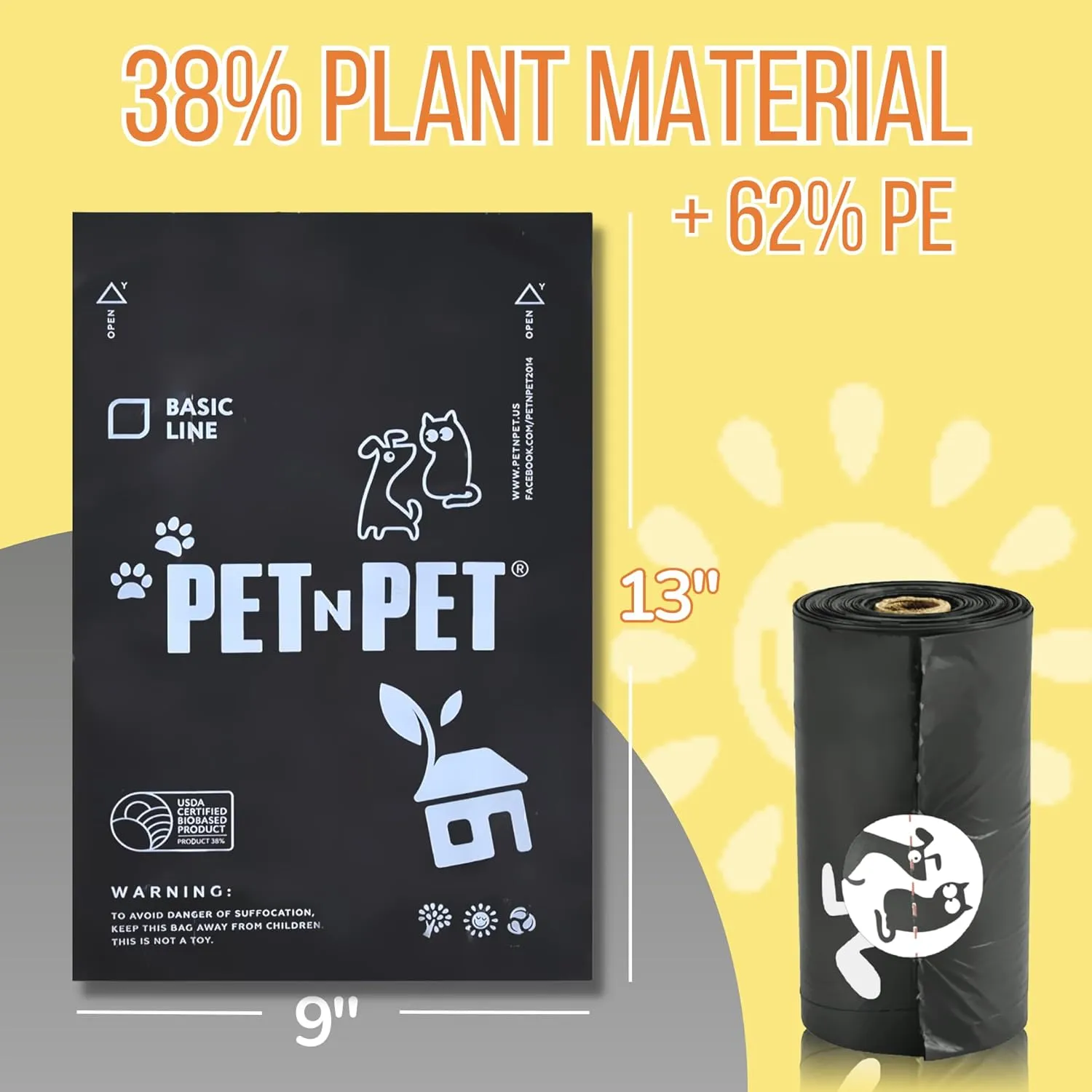 Pet N Pet Dog Poop Bag, Poop Bags, 1080 Counts Dog Bags Poop, Doggie Poop Bags USDA Certified 38% Biobased, Dog Waste Bags, Dog Poop Bags Refills, Poop Bags Dogs, Extra Thick Doggy Poop Bags Rolls