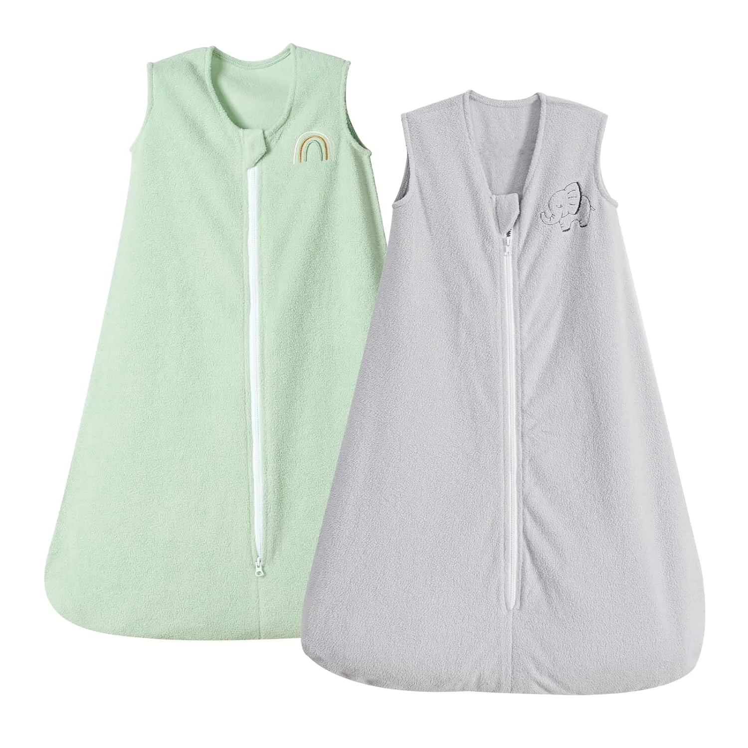 PHF Warm Micro-Fleece Baby Sleep Sack 12-18 Months, Soft Baby Wearable Blanket, 2-Way Zipper Sleeping Bags, 2 Pack Comfy Sleeping Sack for Infant Newborn Boys, Large Size, Grey & Sage Green