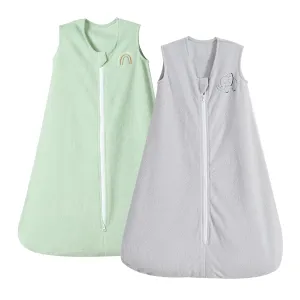 PHF Warm Micro-Fleece Baby Sleep Sack 12-18 Months, Soft Baby Wearable Blanket, 2-Way Zipper Sleeping Bags, 2 Pack Comfy Sleeping Sack for Infant Newborn Boys, Large Size, Grey & Sage Green