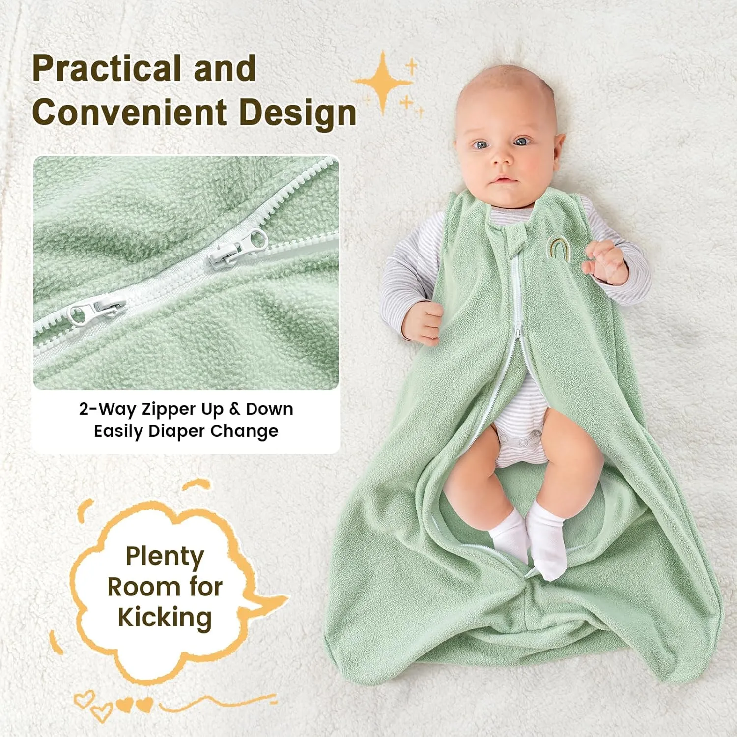 PHF Warm Micro-Fleece Baby Sleep Sack 12-18 Months, Soft Baby Wearable Blanket, 2-Way Zipper Sleeping Bags, 2 Pack Comfy Sleeping Sack for Infant Newborn Boys, Large Size, Grey & Sage Green