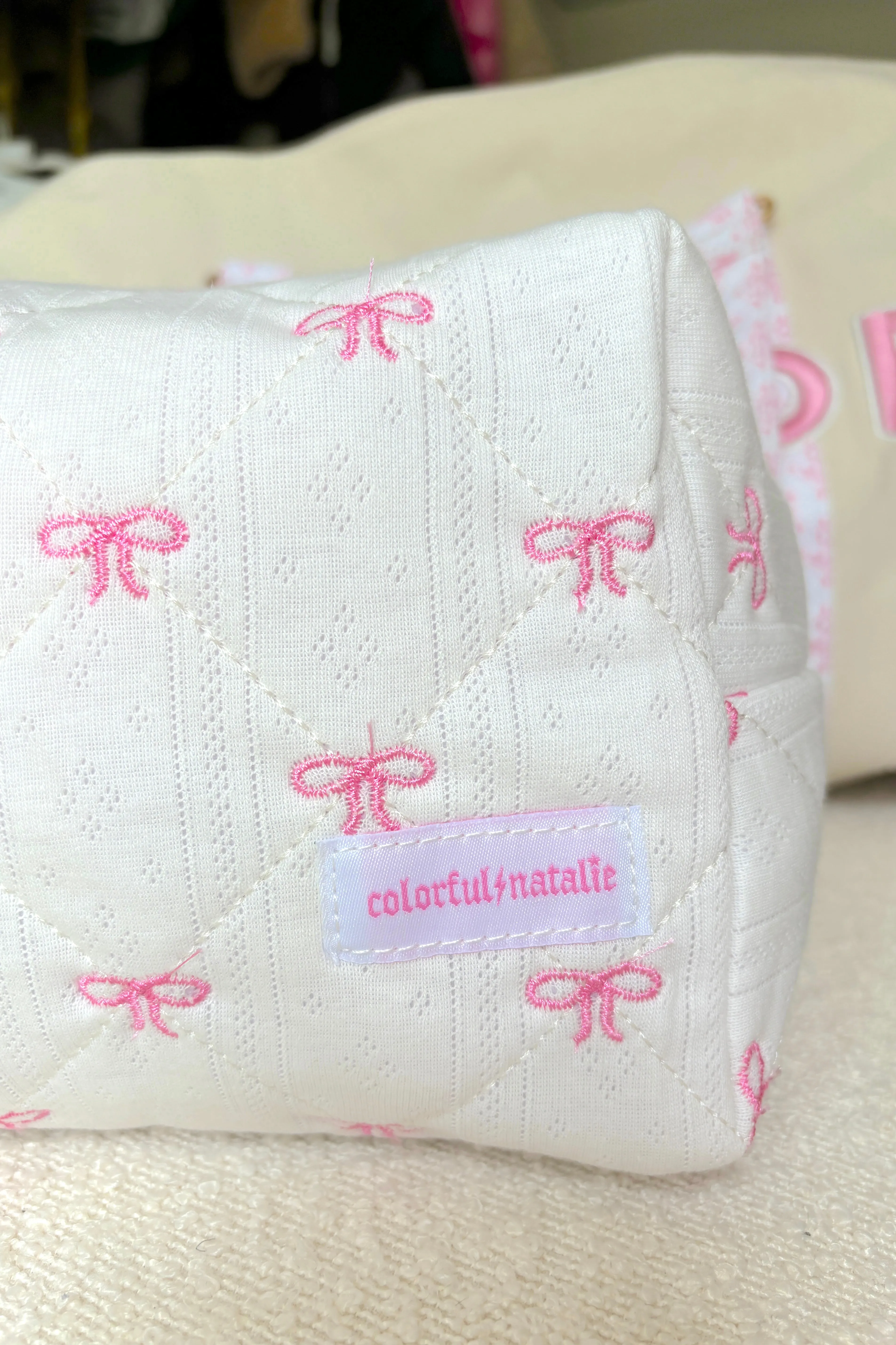 Pink Bows X-Large Embroidered Makeup Bag