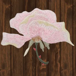 Pink Rose Embroidered Patch — Iron On