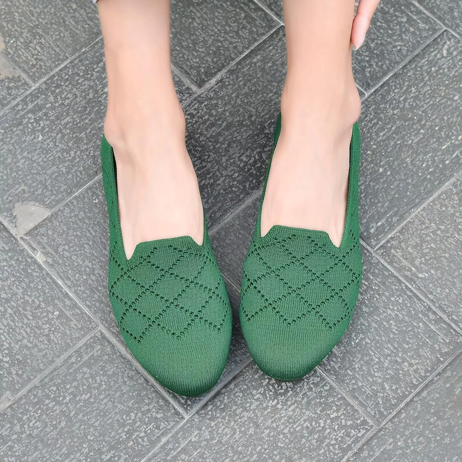 poemlady Women’s Ballet Flat Shoes Dress Shoes Knit Round Toe Slip On Ballerina Walking Flats Shoes for Woman Low Wedge Casual