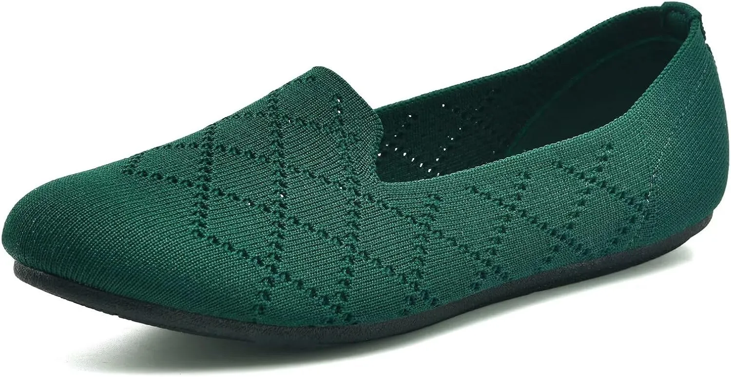 poemlady Women’s Ballet Flat Shoes Dress Shoes Knit Round Toe Slip On Ballerina Walking Flats Shoes for Woman Low Wedge Casual