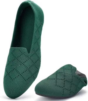 poemlady Women’s Ballet Flat Shoes Dress Shoes Knit Round Toe Slip On Ballerina Walking Flats Shoes for Woman Low Wedge Casual