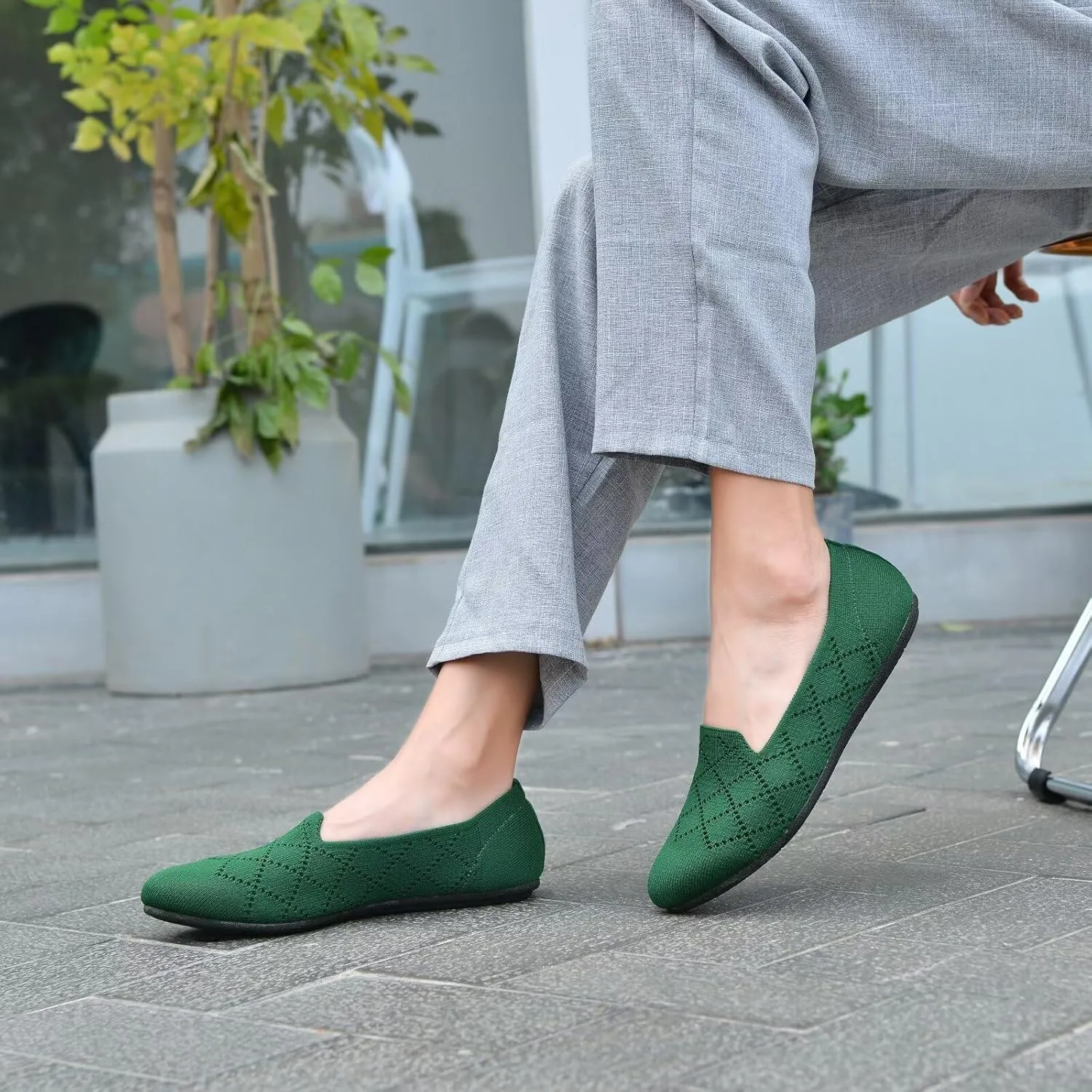 poemlady Women’s Ballet Flat Shoes Dress Shoes Knit Round Toe Slip On Ballerina Walking Flats Shoes for Woman Low Wedge Casual