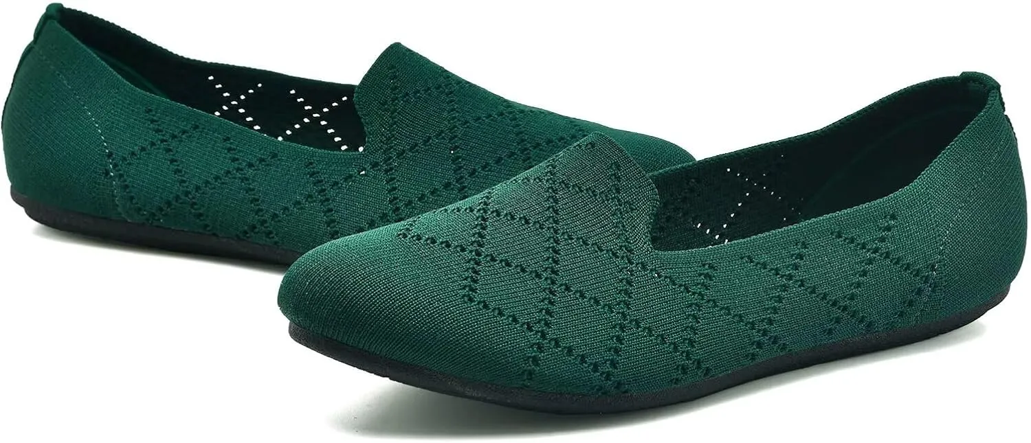 poemlady Women’s Ballet Flat Shoes Dress Shoes Knit Round Toe Slip On Ballerina Walking Flats Shoes for Woman Low Wedge Casual